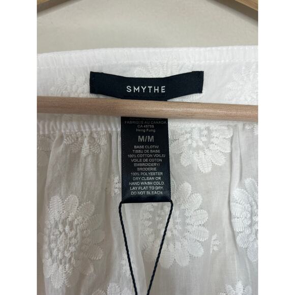 NWT Smythe Floral Embroidered Square Neck Puff Sleeve Top White Size: Medium - Picture 6 of 8